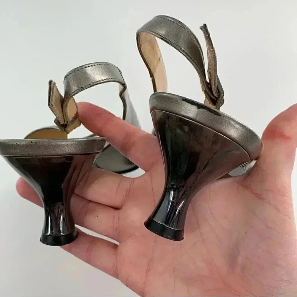Salvatore Ferragamo collection heels 8.5 pewter leather vintage 90s party